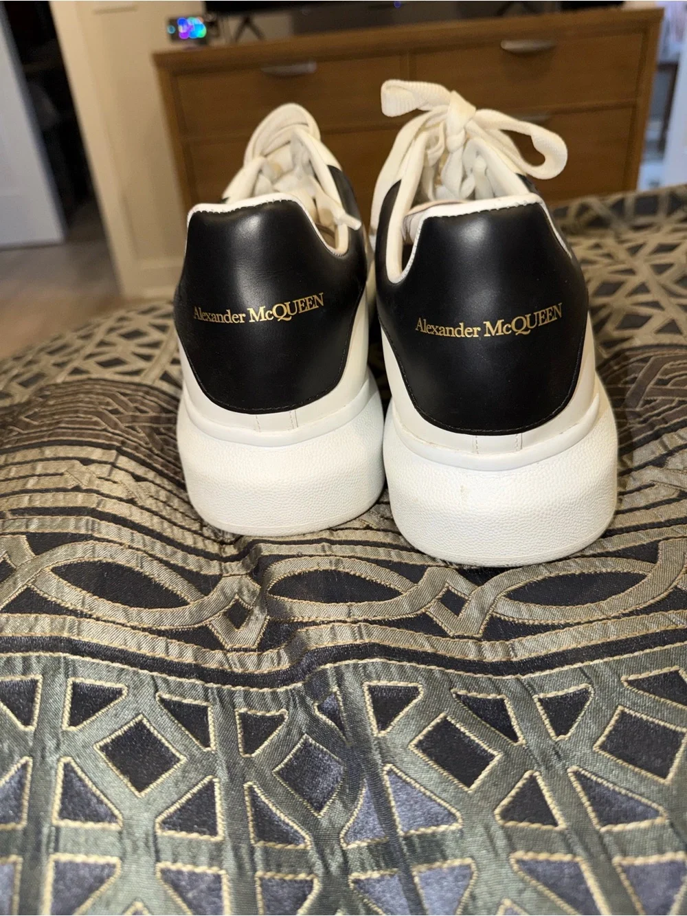 Alexander McQueen White Leather Sneakers with Black Heel Tab